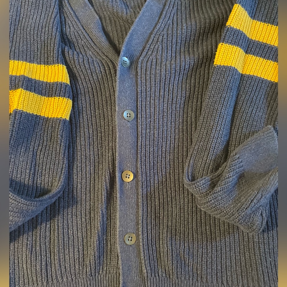 Express Navy Cardigan with Yellow Stripes - Picture 2 of 4